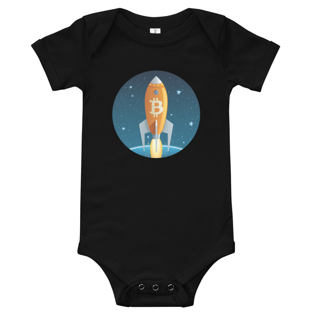 Crypto Meme Bitcoin Rocket 1 - Baby short sleeve one piece