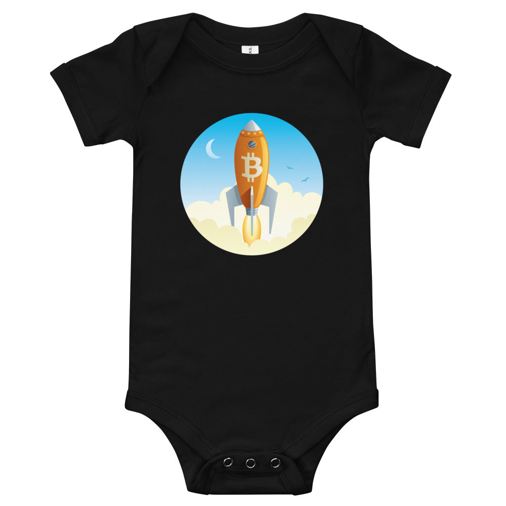 Crypto Meme Bitcoin Rocket 2 - Baby short sleeve one piece